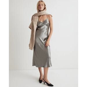 NWT Madewell The Layton Midi Slip Dress In Silver Size 4